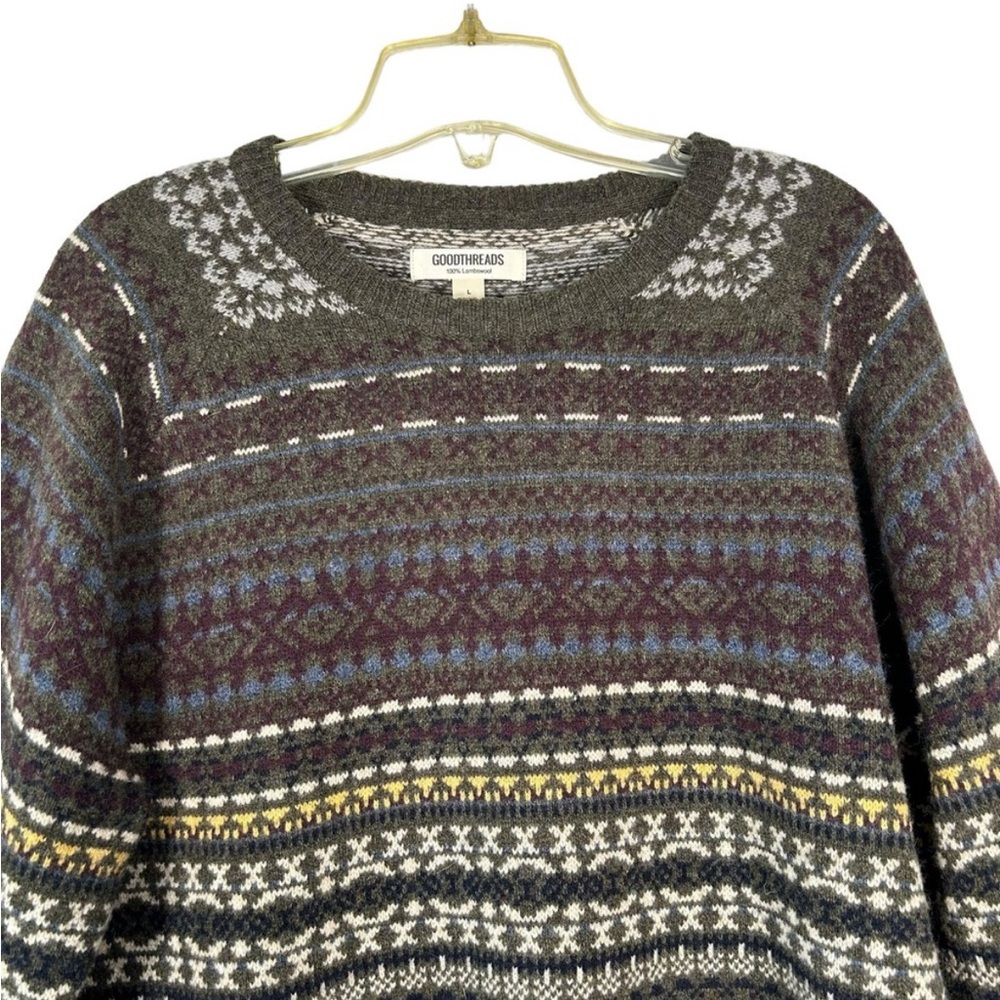 100% Lambswool Sweater Men's Crewneck - Fair Isle Pattern - Picture 3 of 4